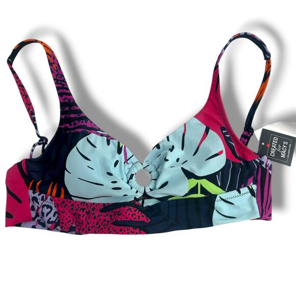 NEW Bar III Blue Tropical Floral Print Bikini Top Size Small Cut Out O-Ring Swim - Picture 3 of 9